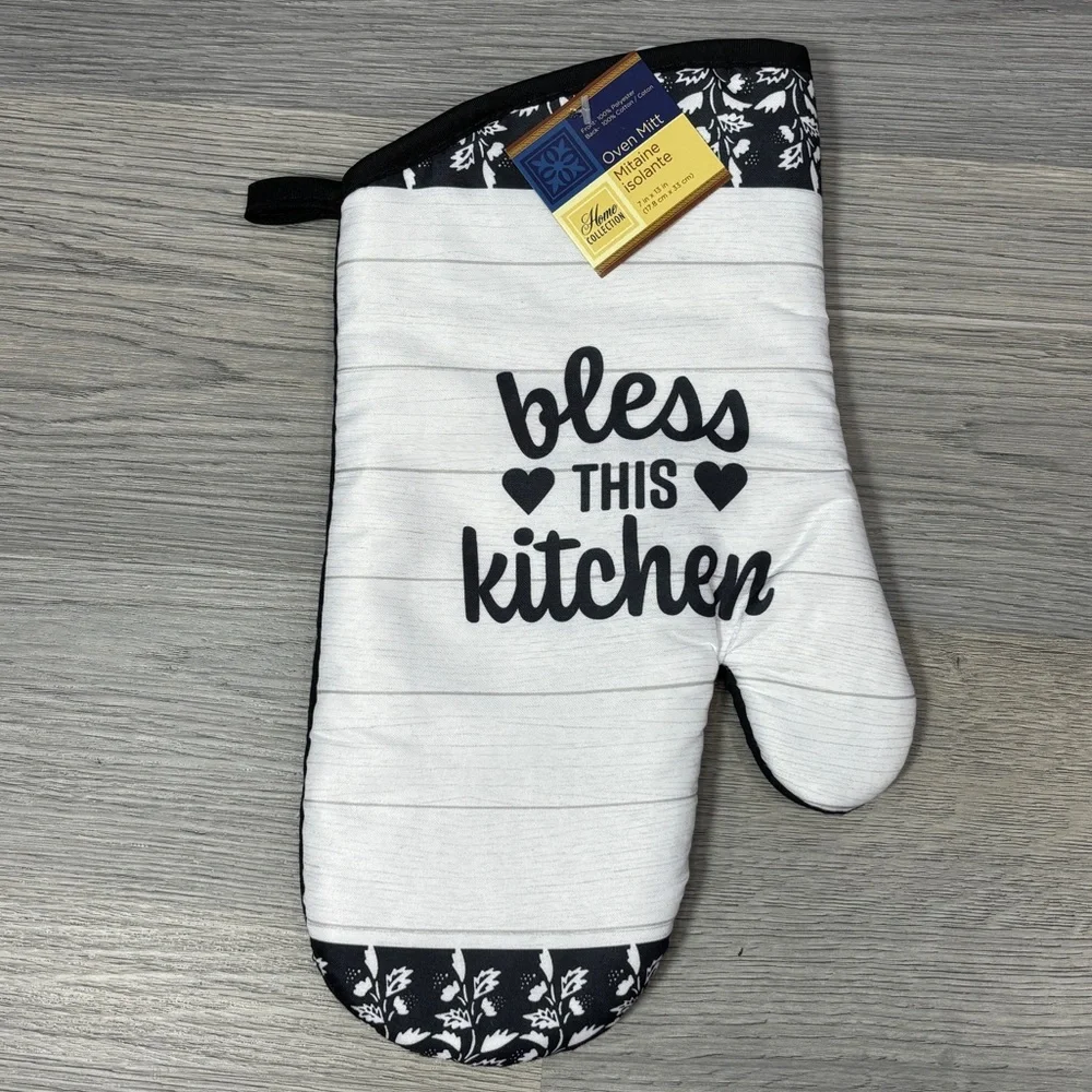 Bless this Kitchen Oven Mitts &‎ Black Pot Holders NEW